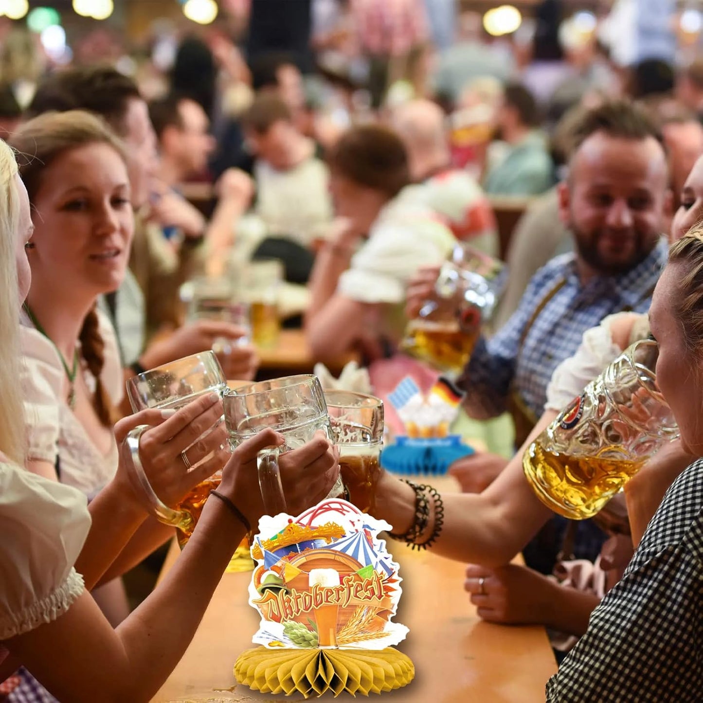 Tischdekoration | Oktoberfest Waben-Design | 8-teiliges Papierset | Schneller Aufbau