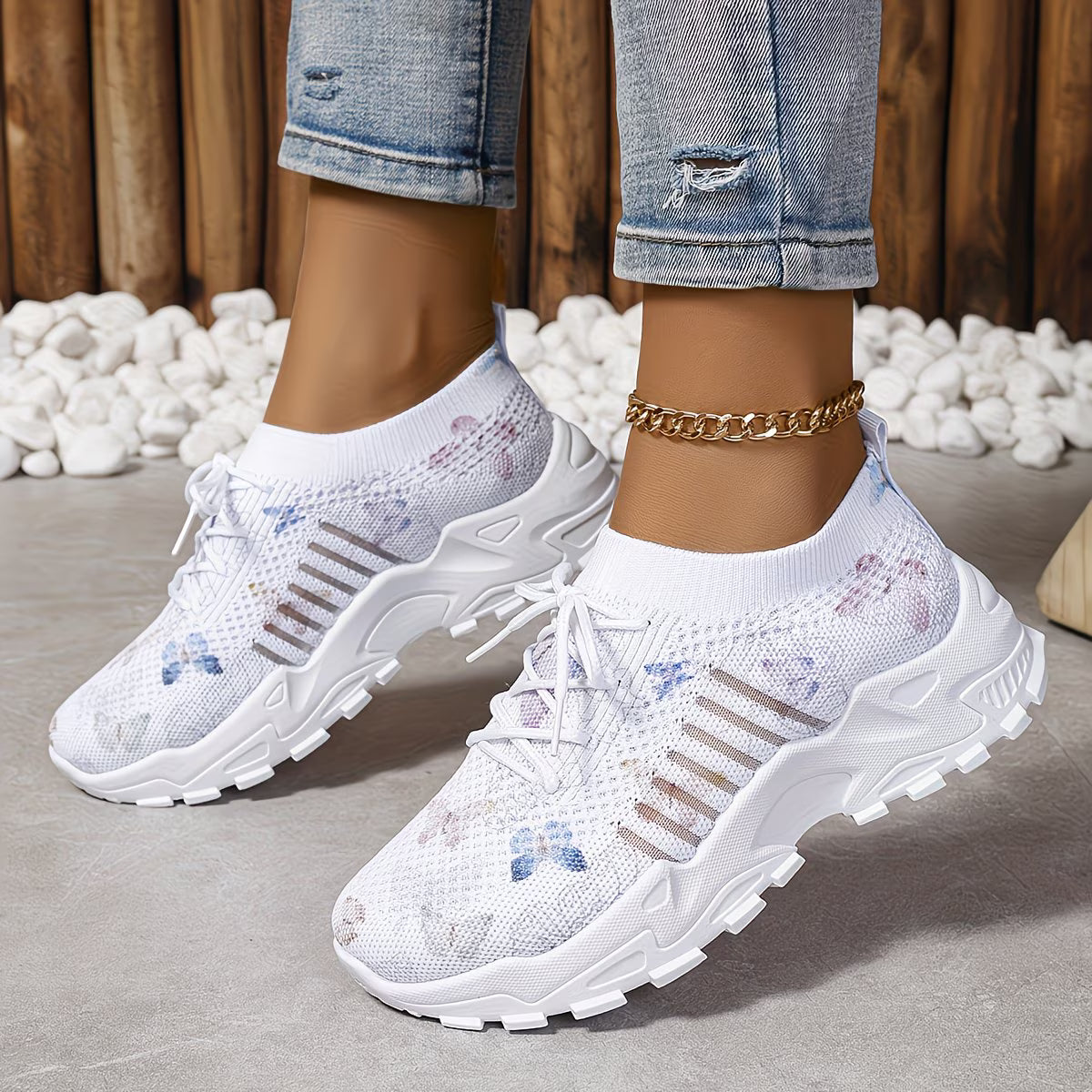 Destinee - Schmetterlingsmuster Schnür Turnschuh