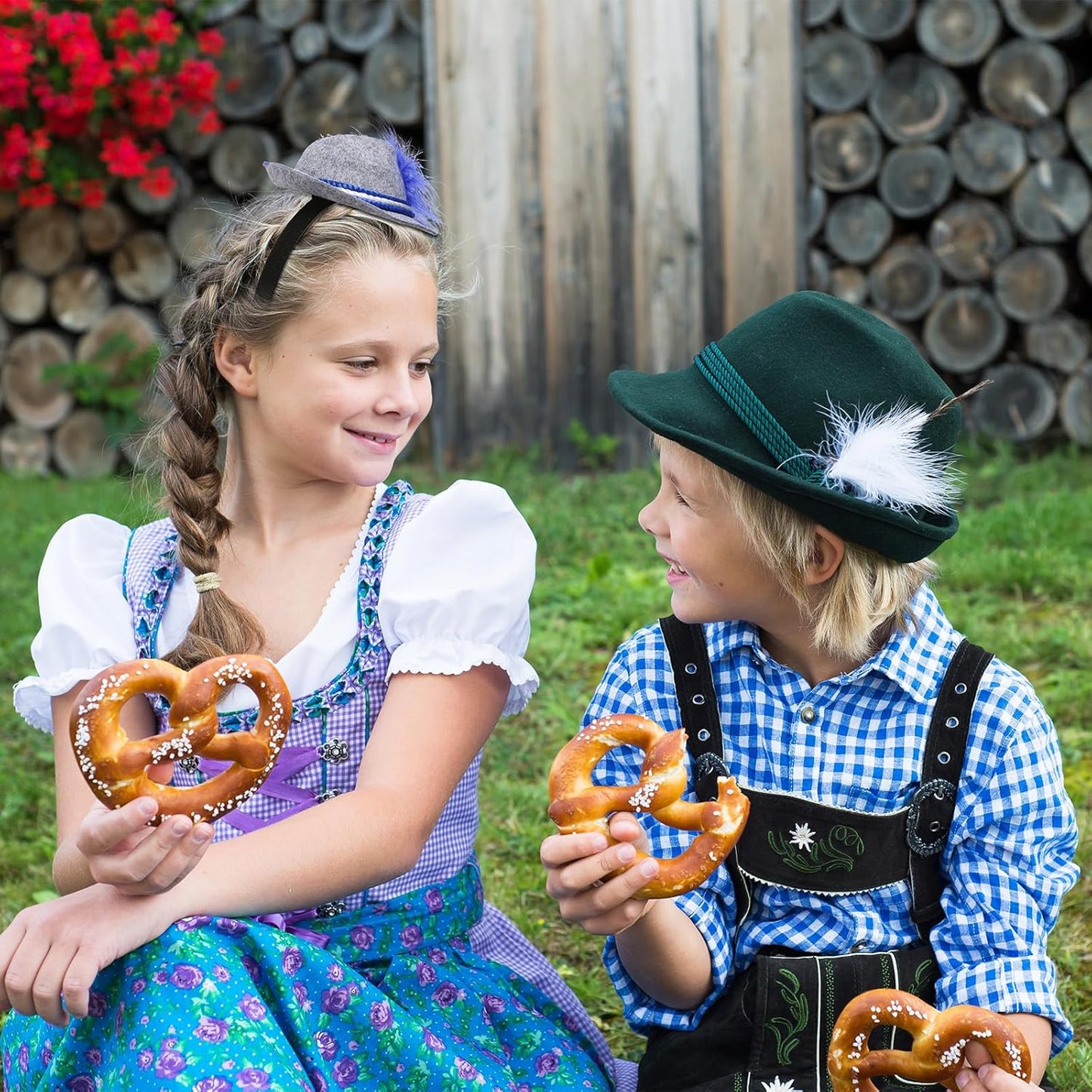 Trachtenhut Haarband aus Filz und Federn – 3er-Set
