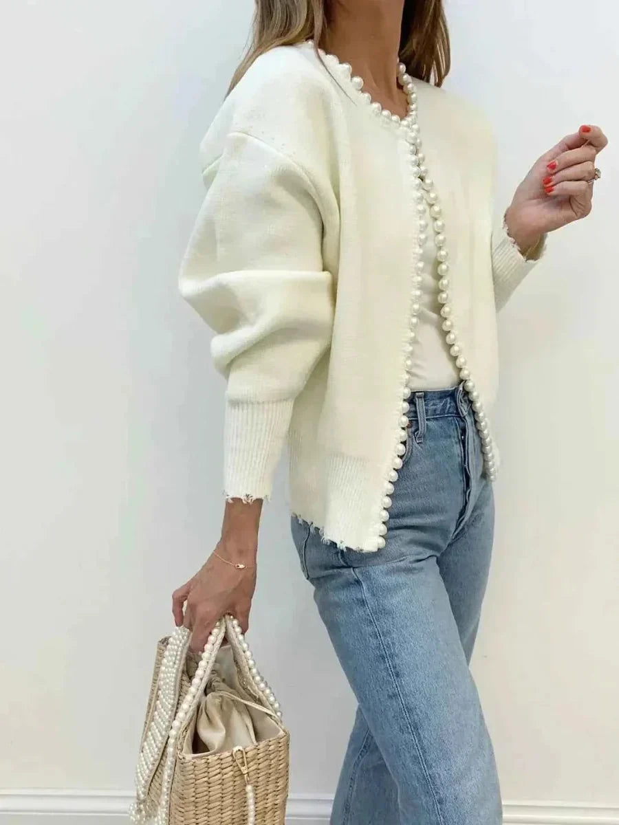 Damen langärmelige Strickjacke mit Fransen
