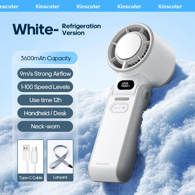 Glaciaro Mini Ventilator | Turbo 100 Geschwindigkeit | 3600 mAh Batteriekapazität | Faltbar & Eisgekühlt
