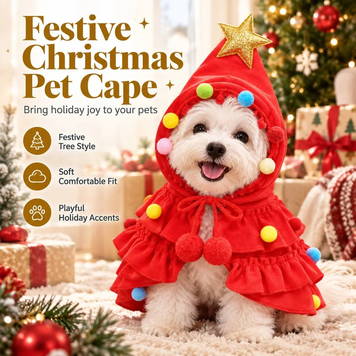 MerryPaw Weihnachtsbaum-Umhang für Hunde und Katzen – Macht Weihnachtsfotos magisch