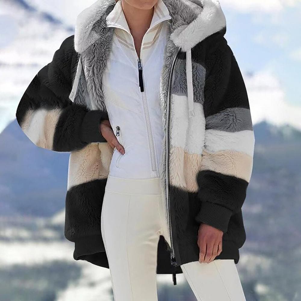 Damen Winterjacke | Gefütterte Kontrastjacke mit Kapuze und lockerer Passform