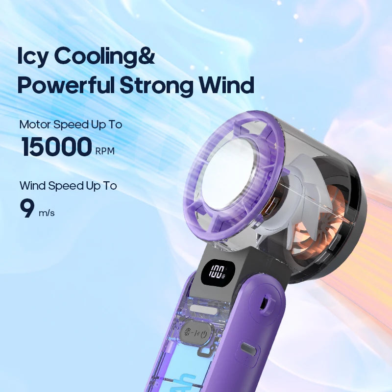 Glaciaro Mini Ventilator | Turbo 100 Geschwindigkeit | 3600 mAh Batteriekapazität | Faltbar & Eisgekühlt