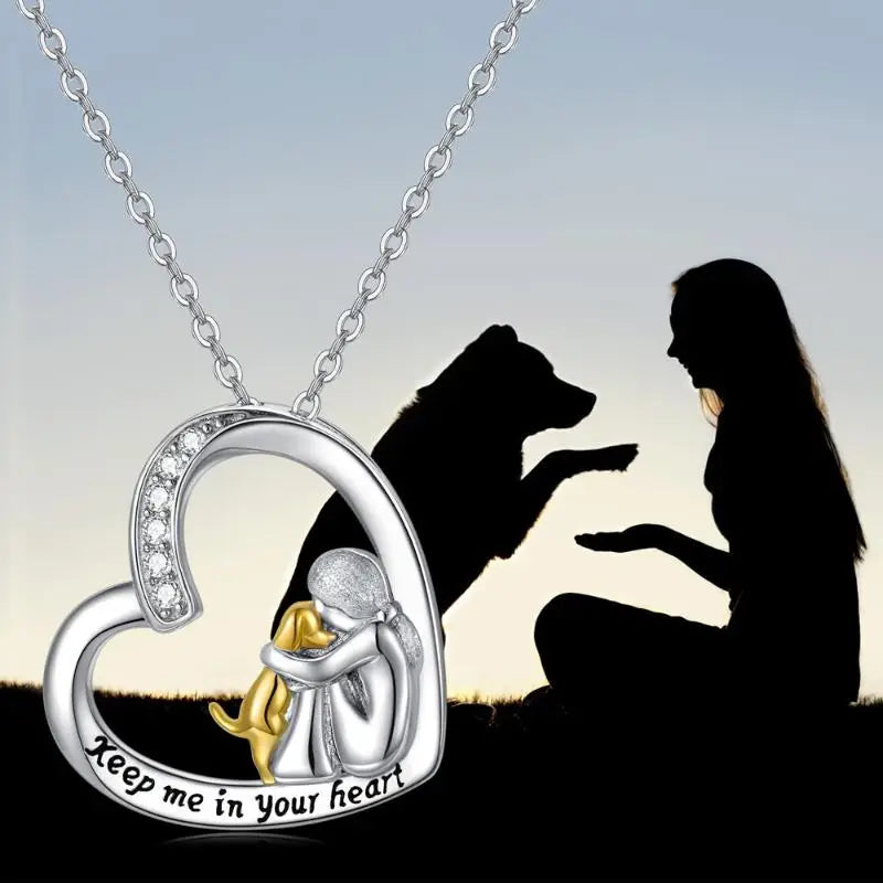 925er Sterling-Silber Halskette – Herz & Hund Design mit Zirkonia