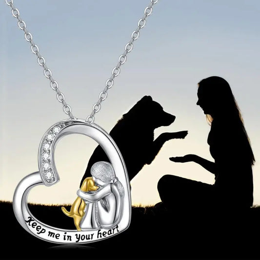 925er Sterling-Silber Halskette – Herz & Hund Design mit Zirkonia