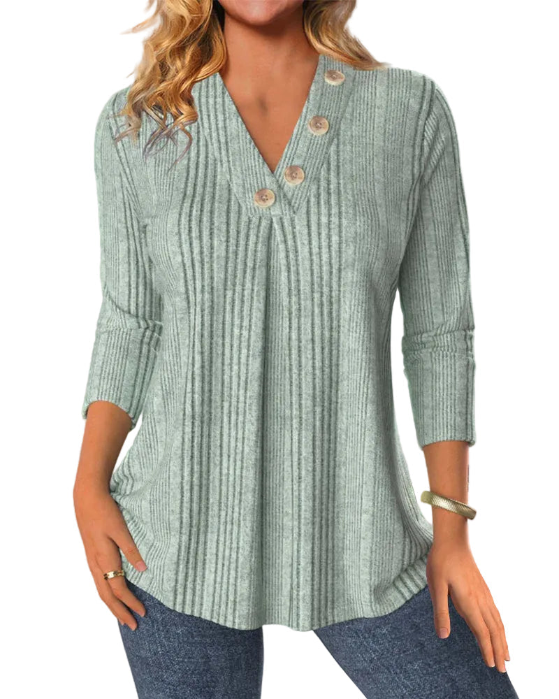 Damenbluse | Elegante V-Ausschnitt Bluse mit langen Ärmeln