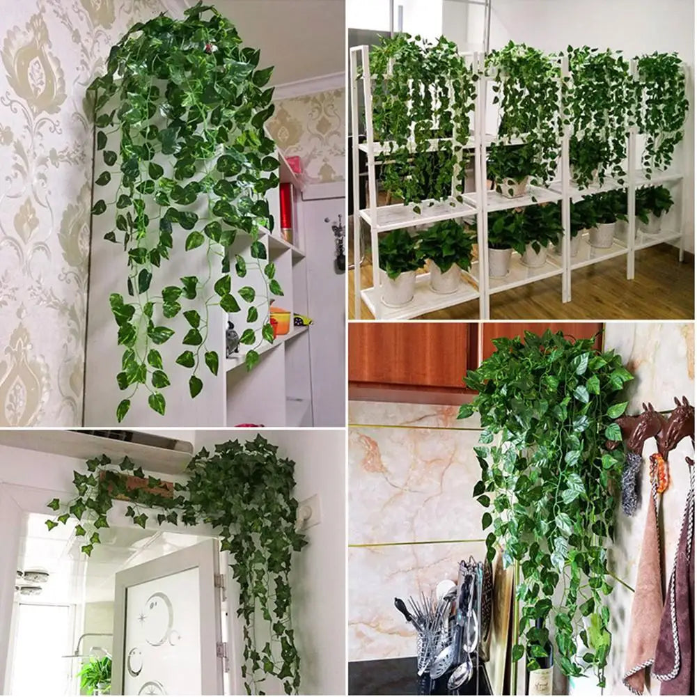 GreenAura Künstlicher Efeuranke | 2 m Hängende Girlande | Seidenblätter für Wand- und Wohnkultur