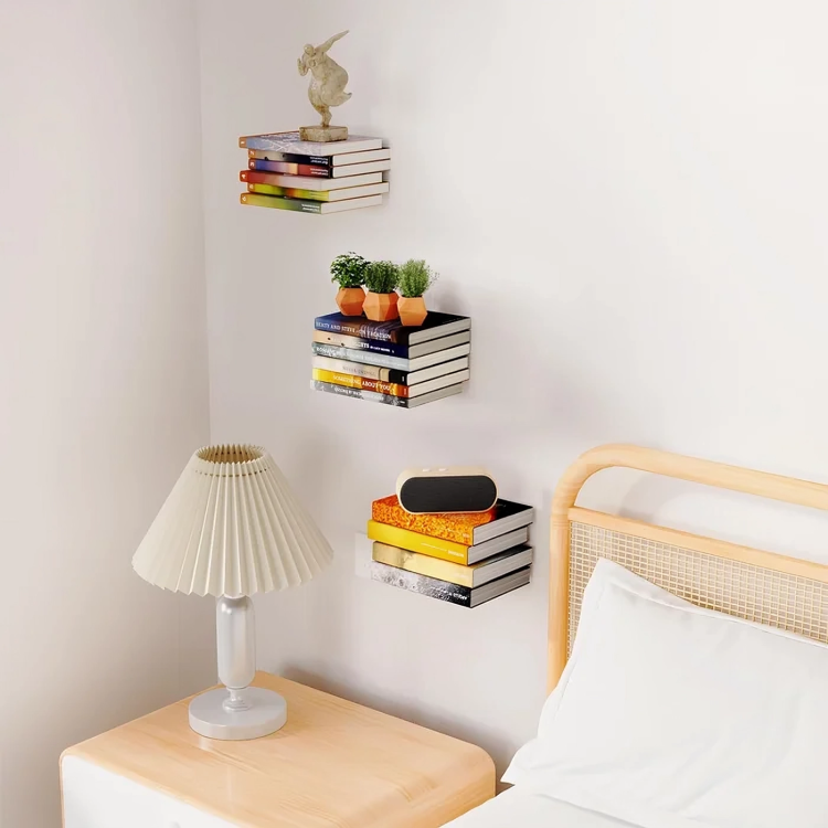 Unsichtbares Bücherregal aus Edelstahl – Schwebende Wandmontage