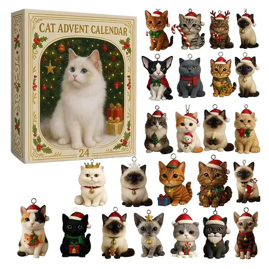 Adventskalender | Katzenmotiv | 24 Acryl-Dekorationen | Weihnachtsdeko