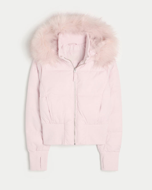 Damen Cropped Langarm Pufferjacke mit Kapuze