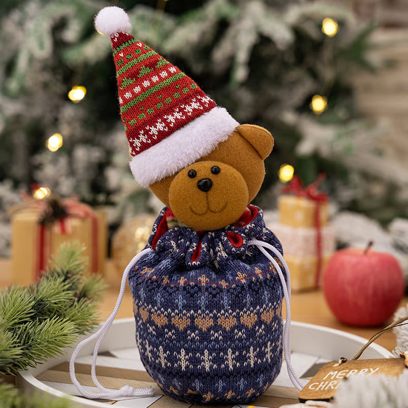 FestiveJoy – Gestrickte Weihnachtsgeschenkbeutel mit Puppe | 1+1 GRATIS