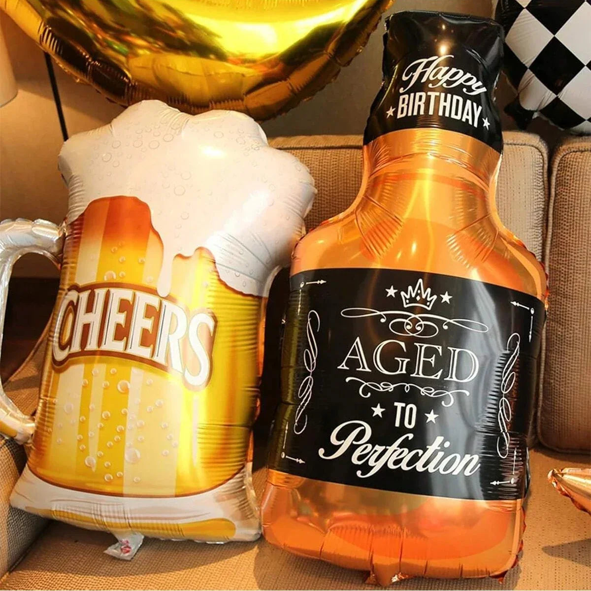 Folieballon Flasche | Bier- & Whiskey-Designs | Kein Helium erforderlich | Partydekoration
