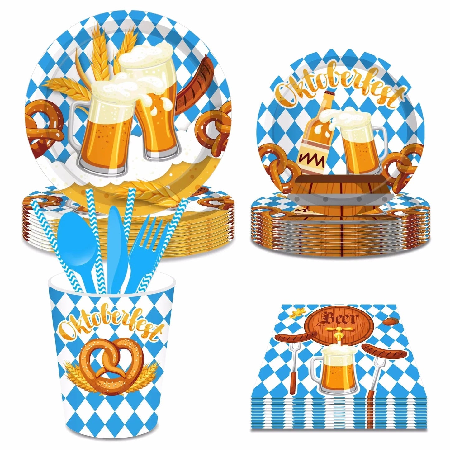 Party-Geschirr-Set | Oktoberfest Bayerisches Design | 76-teiliges Einweg-Set | Einfache Reinigung
