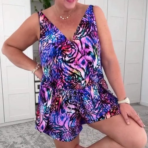 Solaya - Bedrucktes Badekleid mit V-Ausschnitt | Fließend, Schmeichelhaft, Sonnenfest