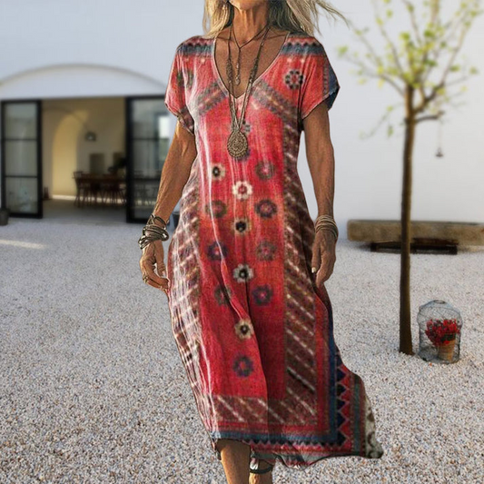Zarela - Boho Maxikleid mit V-Ausschnitt | Fließend, Weiblich, Zeitlos
