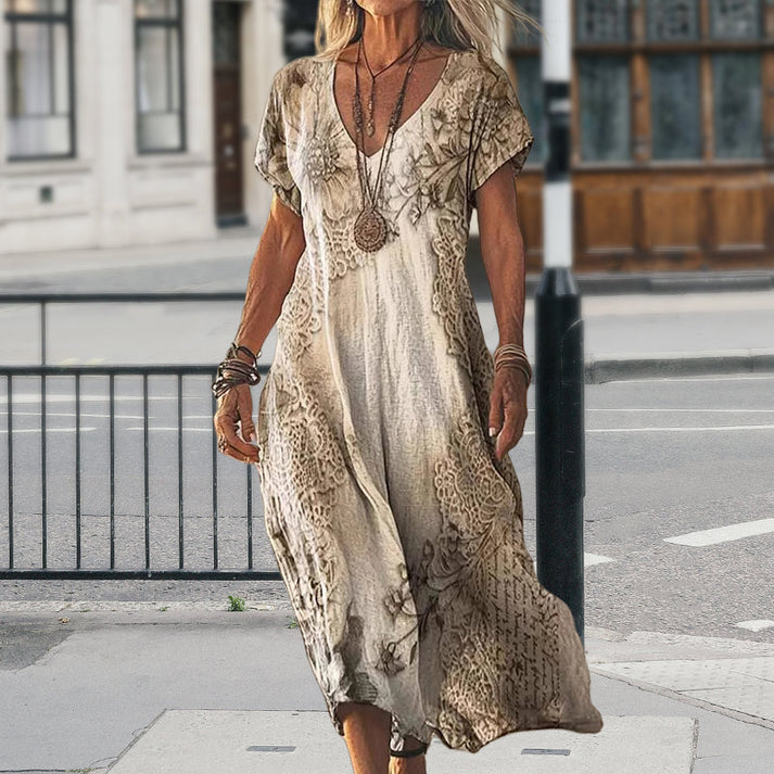 Zarela - Boho Maxikleid mit V-Ausschnitt | Fließend, Weiblich, Zeitlos