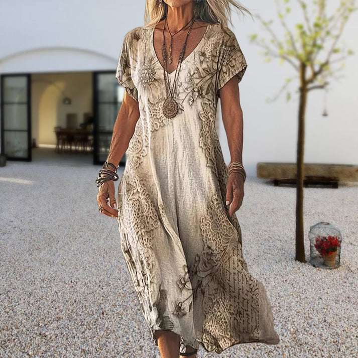 Zarela - Boho Maxikleid mit V-Ausschnitt | Fließend, Weiblich, Zeitlos