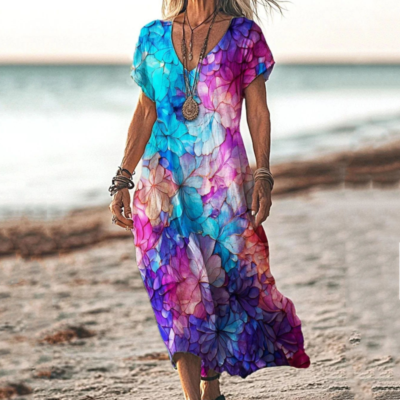 Zarela - Boho Maxikleid mit V-Ausschnitt | Fließend, Weiblich, Zeitlos