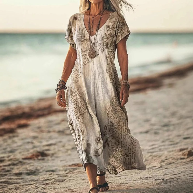 Zarela - Boho Maxikleid mit V-Ausschnitt | Fließend, Weiblich, Zeitlos