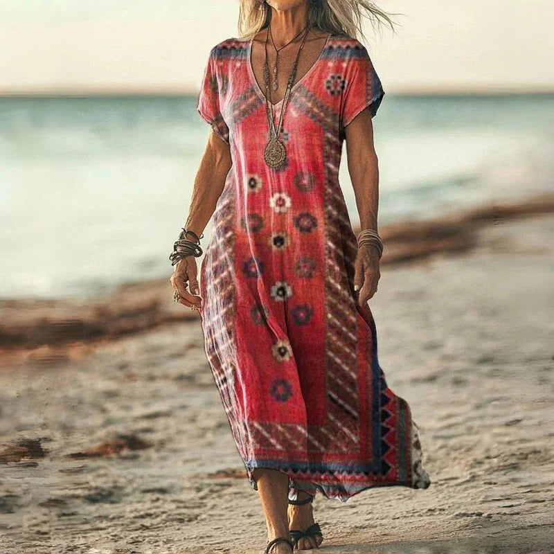 Zarela - Boho Maxikleid mit V-Ausschnitt | Fließend, Weiblich, Zeitlos