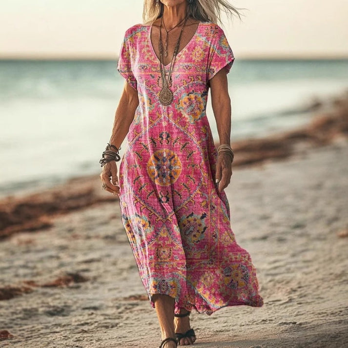 Zarela - Boho Maxikleid mit V-Ausschnitt | Fließend, Weiblich, Zeitlos
