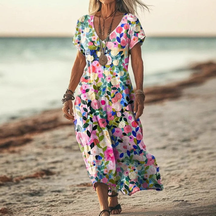 Zarela - Boho Maxikleid mit V-Ausschnitt | Fließend, Weiblich, Zeitlos