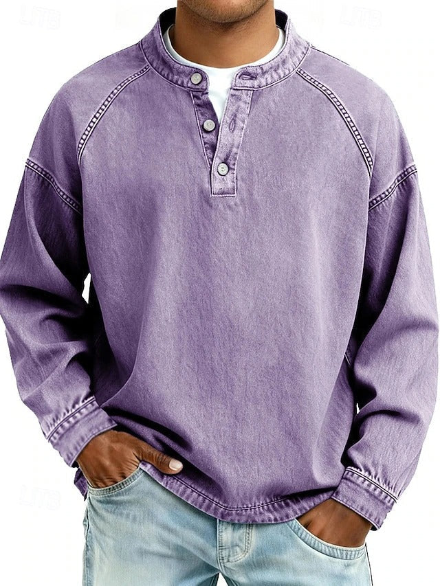 Amir | Retro-inspirierter Henley-Pullover mit Used-Look und langen Ärmeln