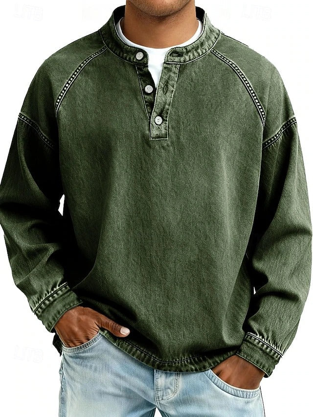 Amir | Retro-inspirierter Henley-Pullover mit Used-Look und langen Ärmeln