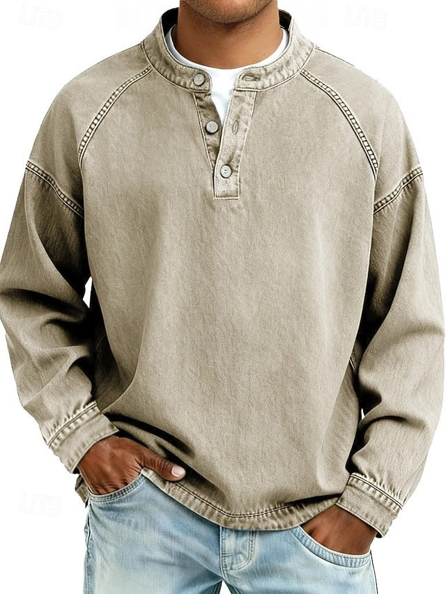 Amir | Retro-inspirierter Henley-Pullover mit Used-Look und langen Ärmeln