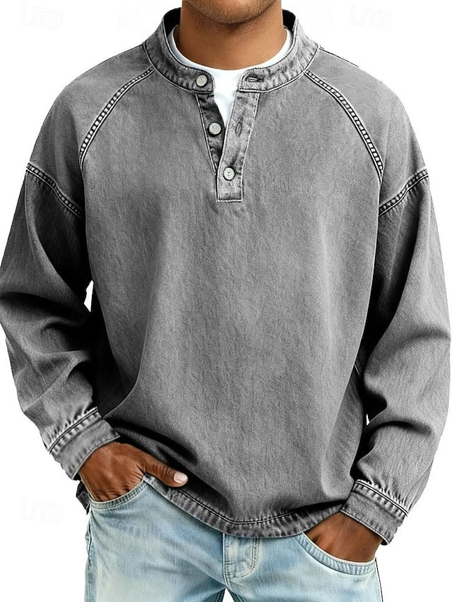 Amir | Retro-inspirierter Henley-Pullover mit Used-Look und langen Ärmeln