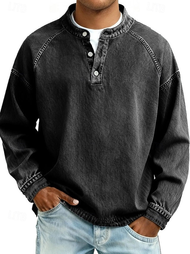 Amir | Retro-inspirierter Henley-Pullover mit Used-Look und langen Ärmeln