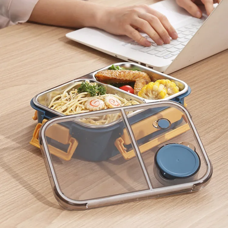Lunchbox Edelstahl isoliert mit Bento-Fächern
