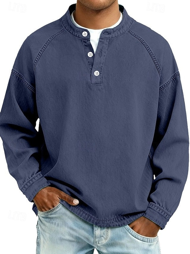 Amir | Retro-inspirierter Henley-Pullover mit Used-Look und langen Ärmeln