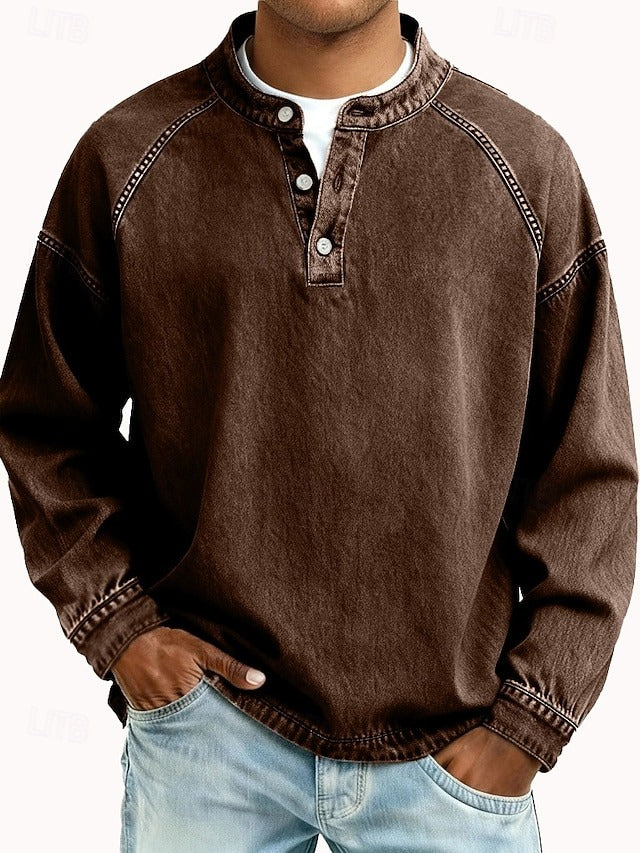 Amir | Retro-inspirierter Henley-Pullover mit Used-Look und langen Ärmeln