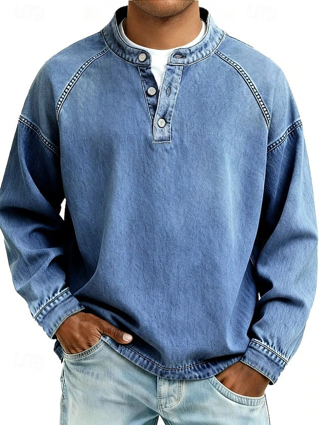 Amir | Retro-inspirierter Henley-Pullover mit Used-Look und langen Ärmeln