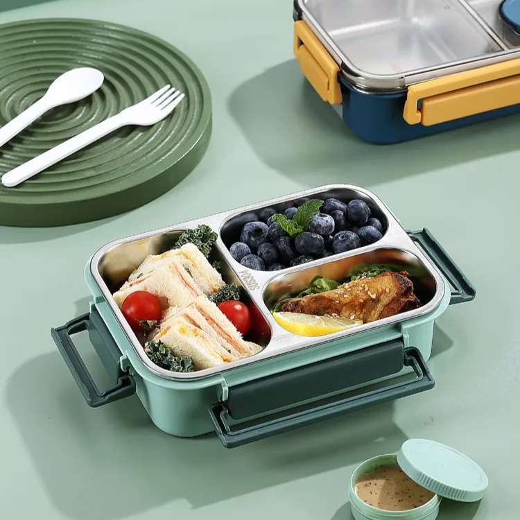 Lunchbox Edelstahl isoliert mit Bento-Fächern