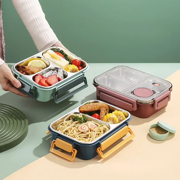 Lunchbox Edelstahl isoliert mit Bento-Fächern