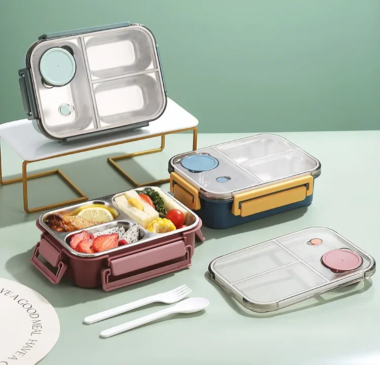 Lunchbox Edelstahl isoliert mit Bento-Fächern