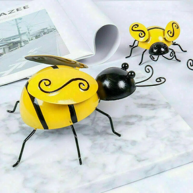 Virellia Lebendes Metall Bienen Wandkunst Set | 4-teilig | Garten- und Außenwanddekoration