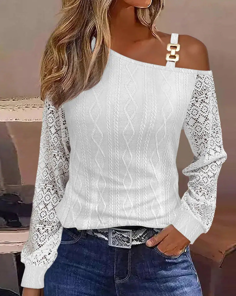 Off-Shoulder Bluse mit Metallknopf für Alltag & Büro