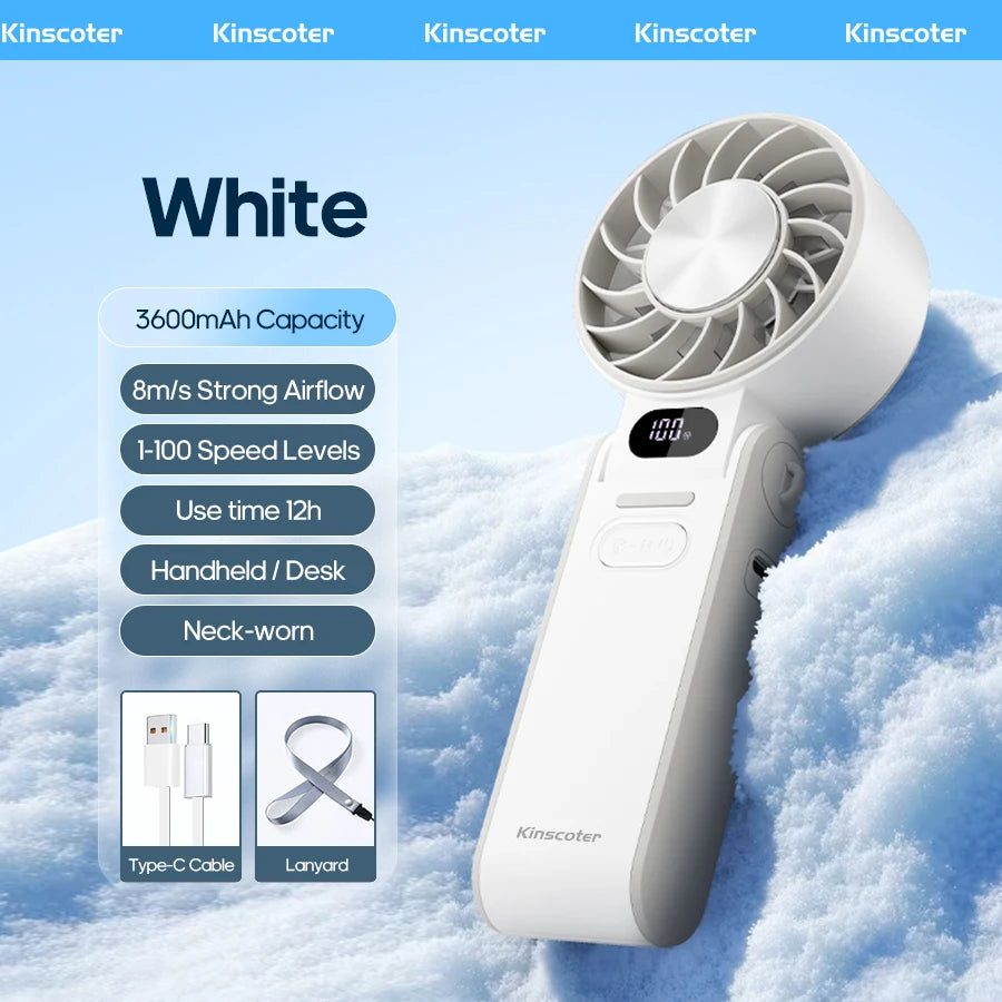 Glaciaro Mini Ventilator | Turbo 100 Geschwindigkeit | 3600 mAh Batteriekapazität | Faltbar & Eisgekühlt