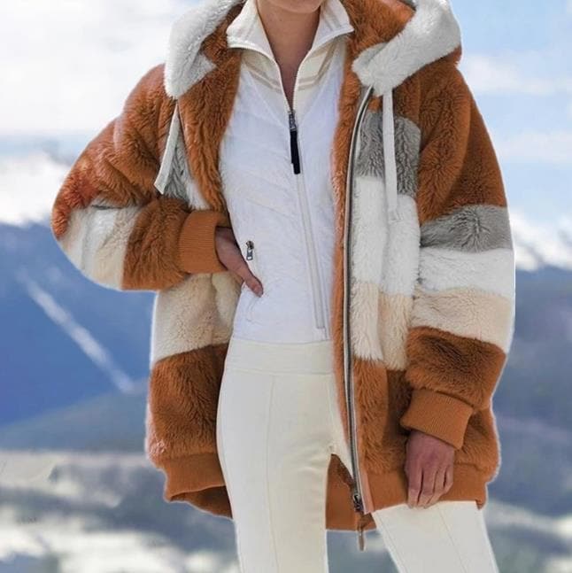 Damen Winterjacke | Gefütterte Kontrastjacke mit Kapuze und lockerer Passform