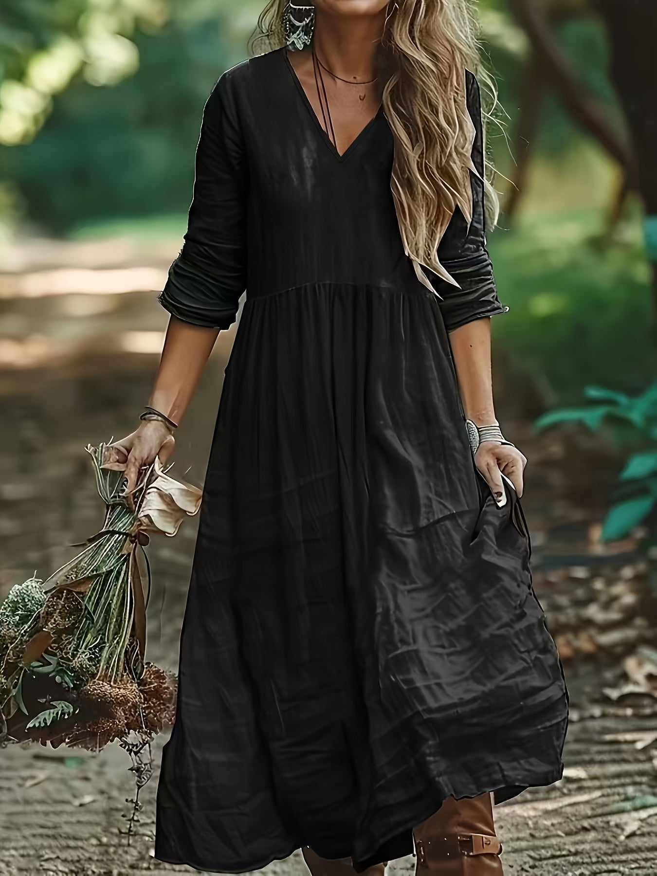 Shirron – Modisches Langes Kleid Mit V-Ausschnitt