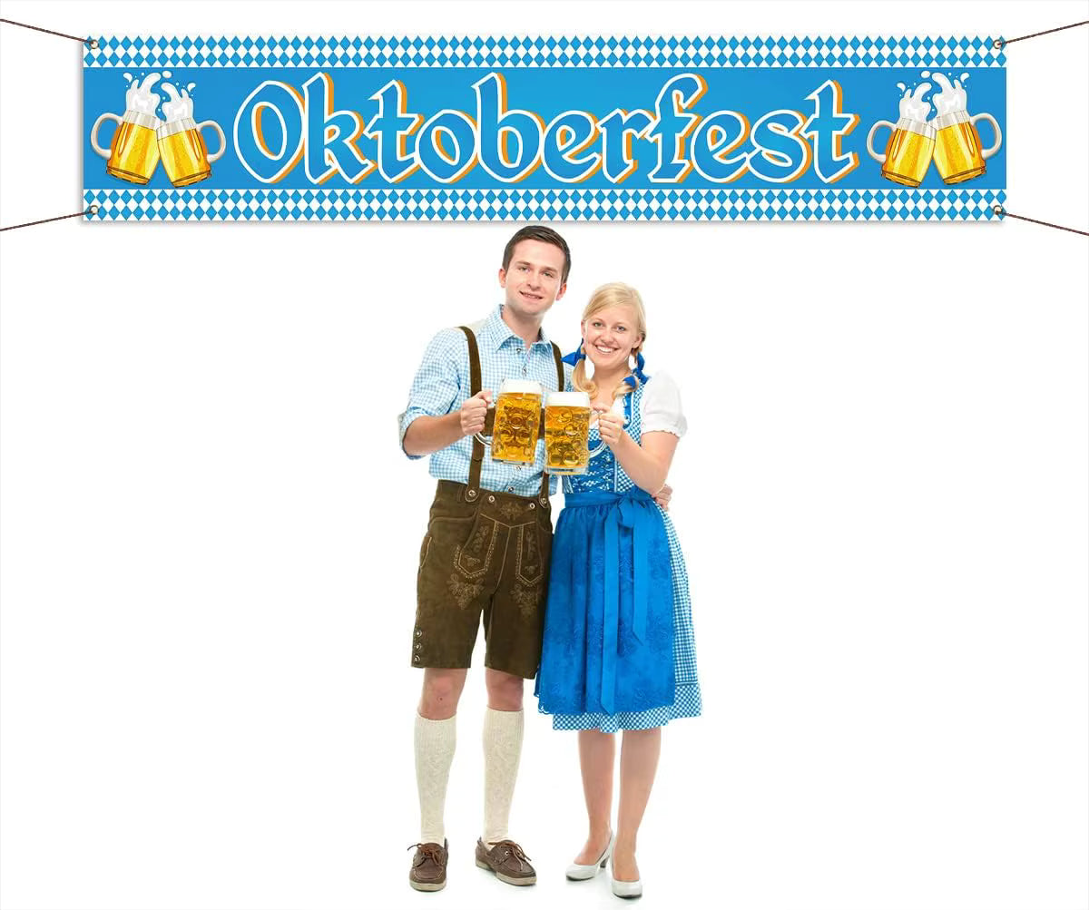 Oktoberfest Zaunbanner | Bayerisches Blau-Weiß Flaggen-Design | Robustes Polyester mit Ösen
