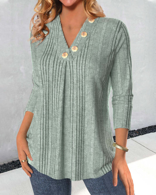 Damenbluse | Elegante V-Ausschnitt Bluse mit langen Ärmeln