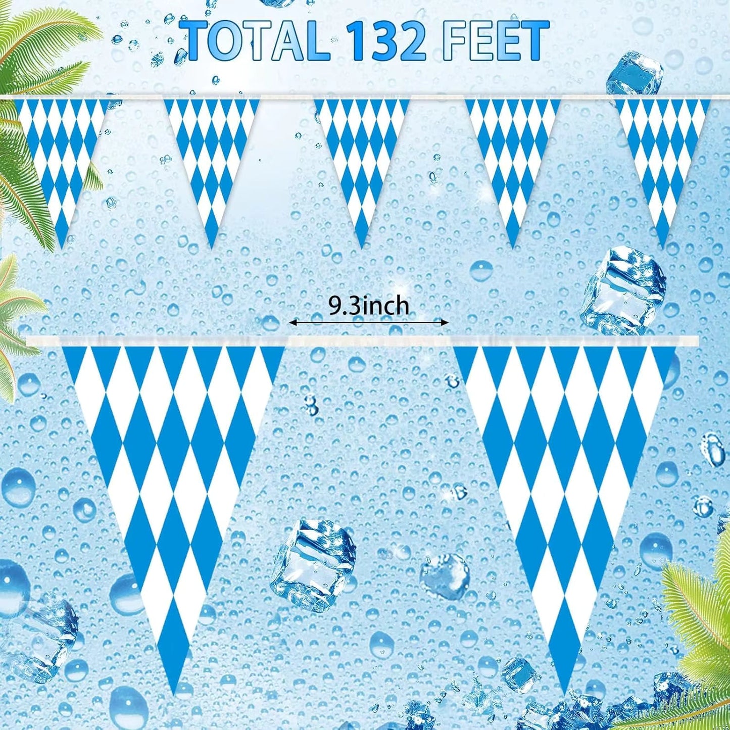 Oktoberfest Wimpelkette | 40 m Länge | Bayerisches Blau-Weiß Kariert | Wasserfest & Wiederverwendbar