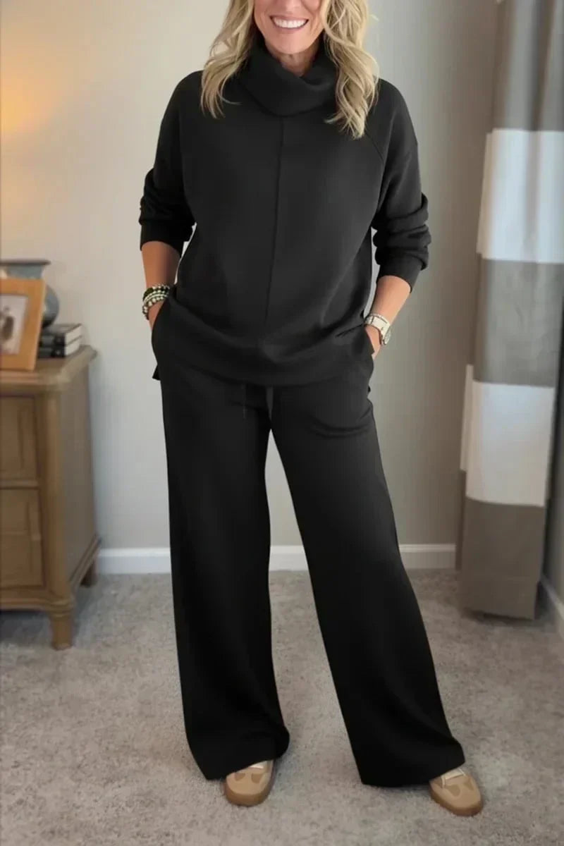Aivra | Damen Turtleneck Langarm Weitbeiniger Zweiteiler mit Taschen