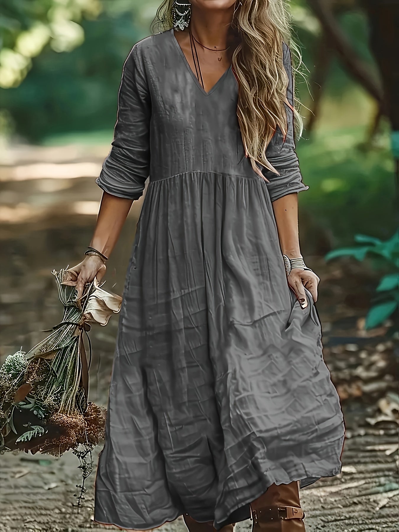 Shirron – Modisches Langes Kleid Mit V-Ausschnitt