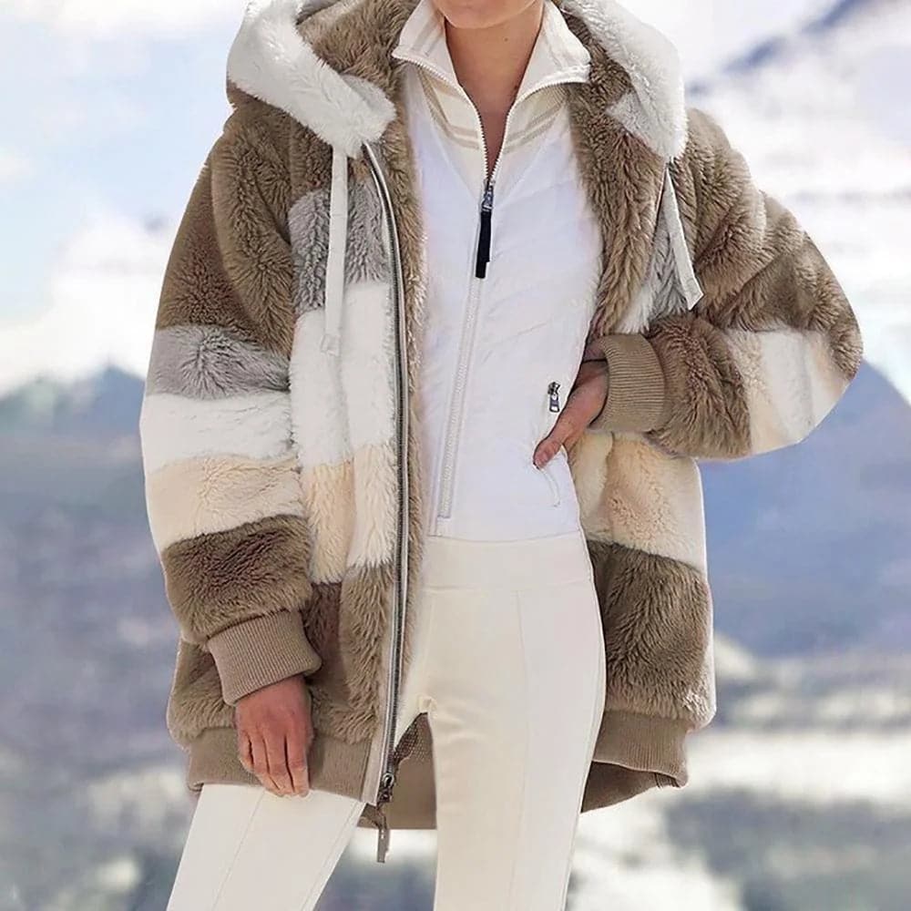 Damen Winterjacke | Gefütterte Kontrastjacke mit Kapuze und lockerer Passform